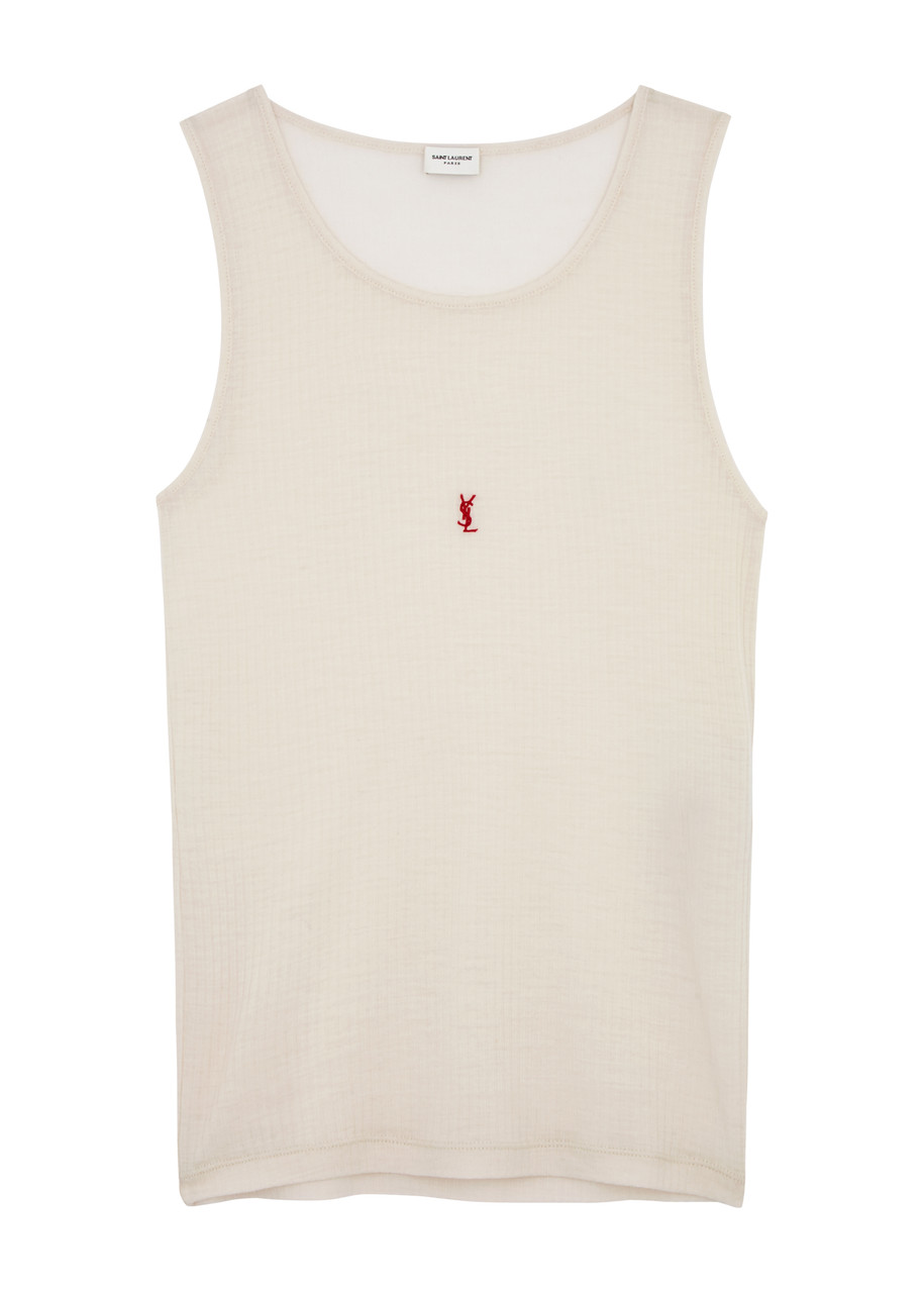 SAINT LAURENT Logo-embroidered ribbed wool tank | Harvey Nichols