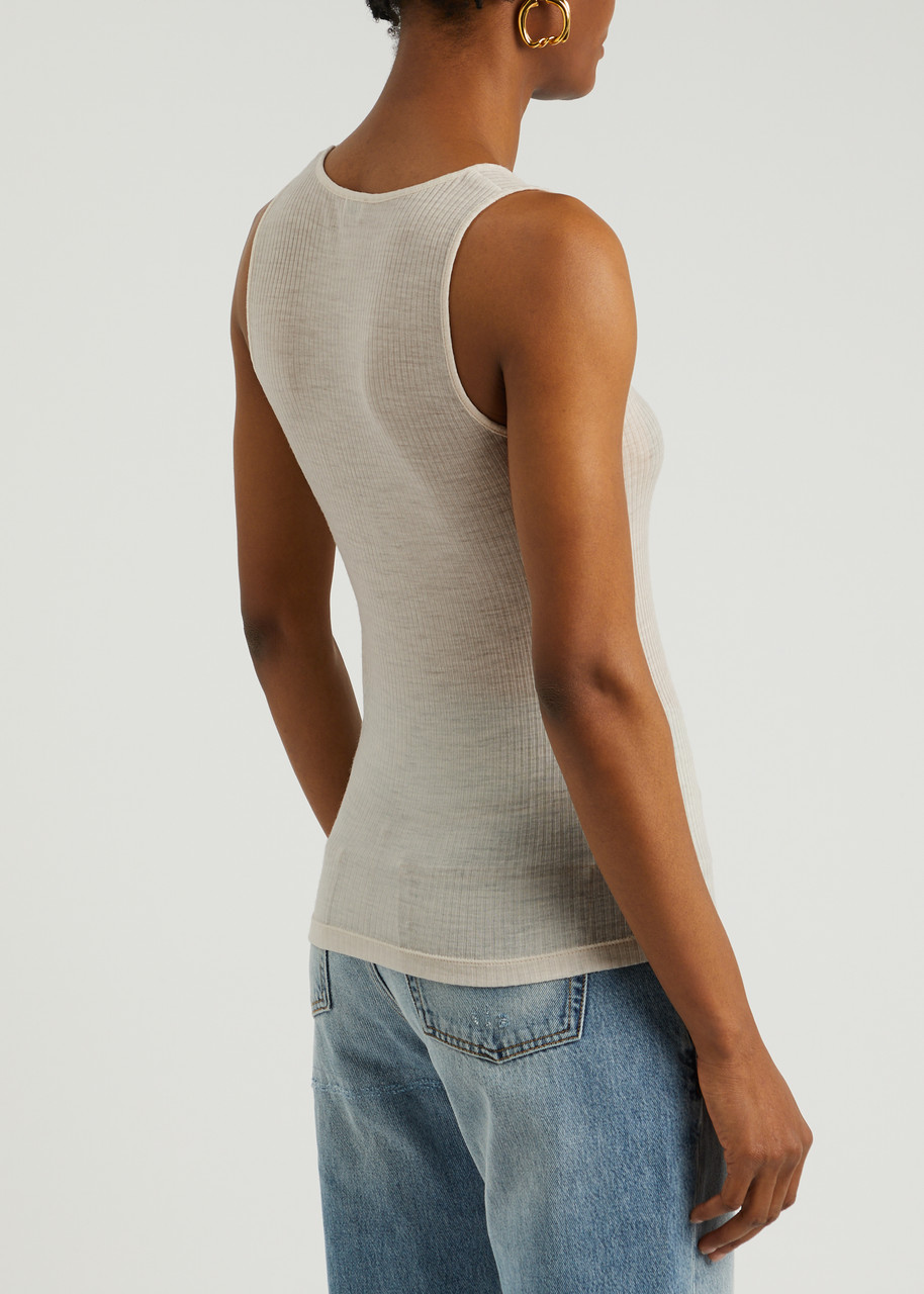 SAINT LAURENT Logo-embroidered ribbed wool tank | Harvey Nichols