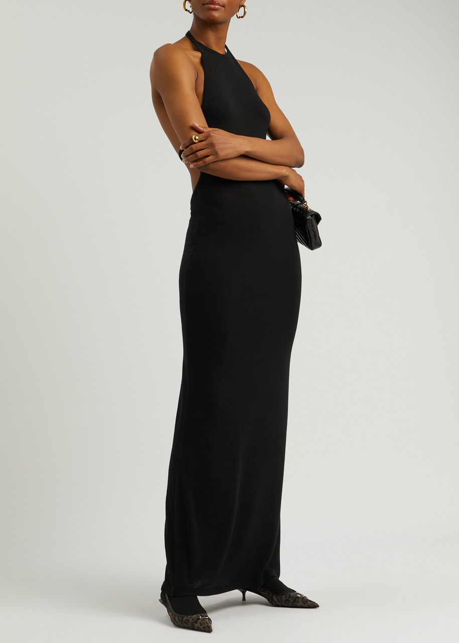 VIP【送料関税込】Saint Laurent OPEN-BACK KNITTED DRESS SAINT LAURENT Halterneck open-back knitted maxi dress