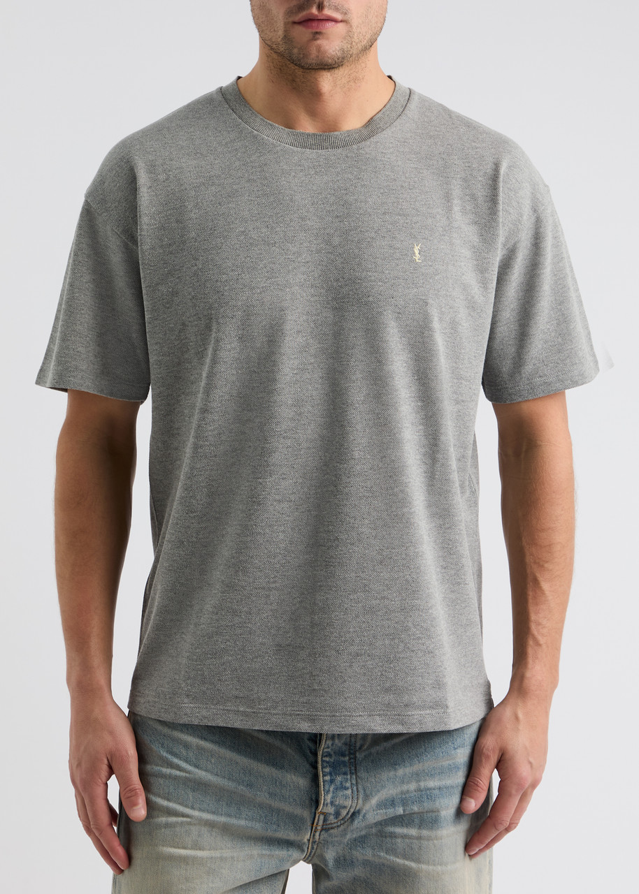 ■Saint Laurent■ Cassandre Embroidered Logo Short Sleeve T- SAINT LAURENT Cassandre logo-embroidered cotton-blend T