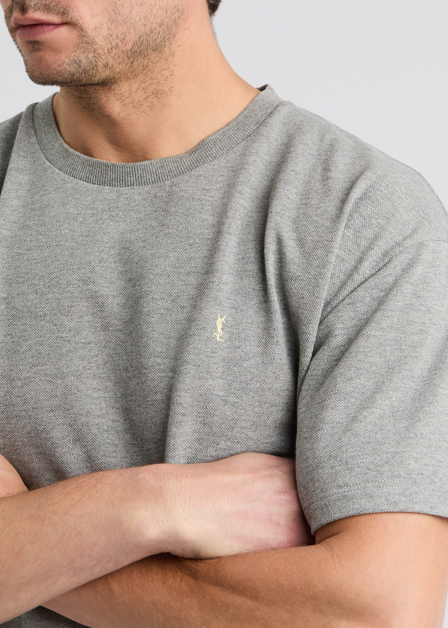 SAINT LAURENT Cassandre logo-embroidered cotton-blend T