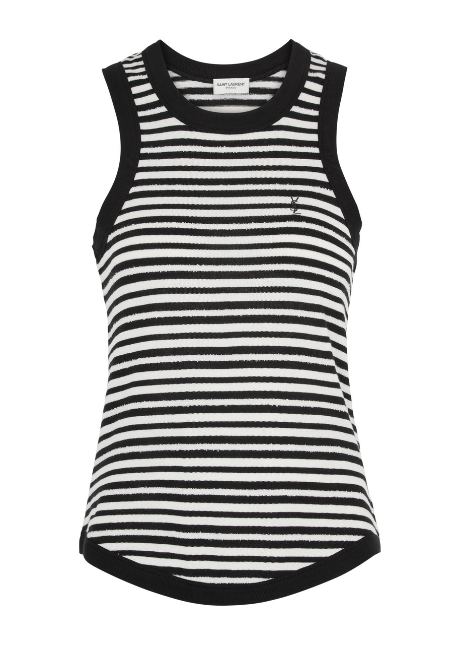SAINT LAURENT Logo striped cotton-blend tank | Harvey Nichols