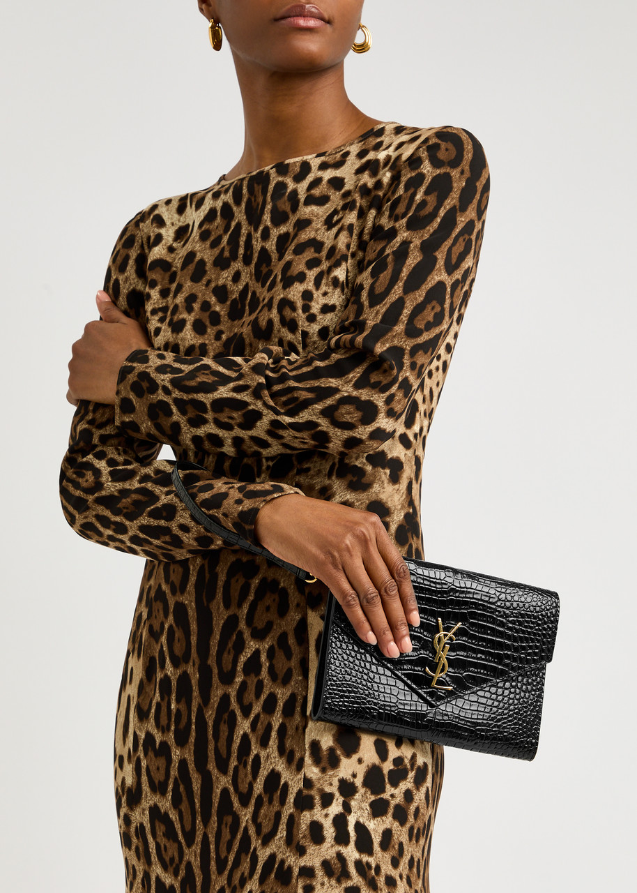 SAINT LAURENT Cassandre crocodile-effect patent leather SAINT LAURENT Cassandre crocodile-effect patent leather