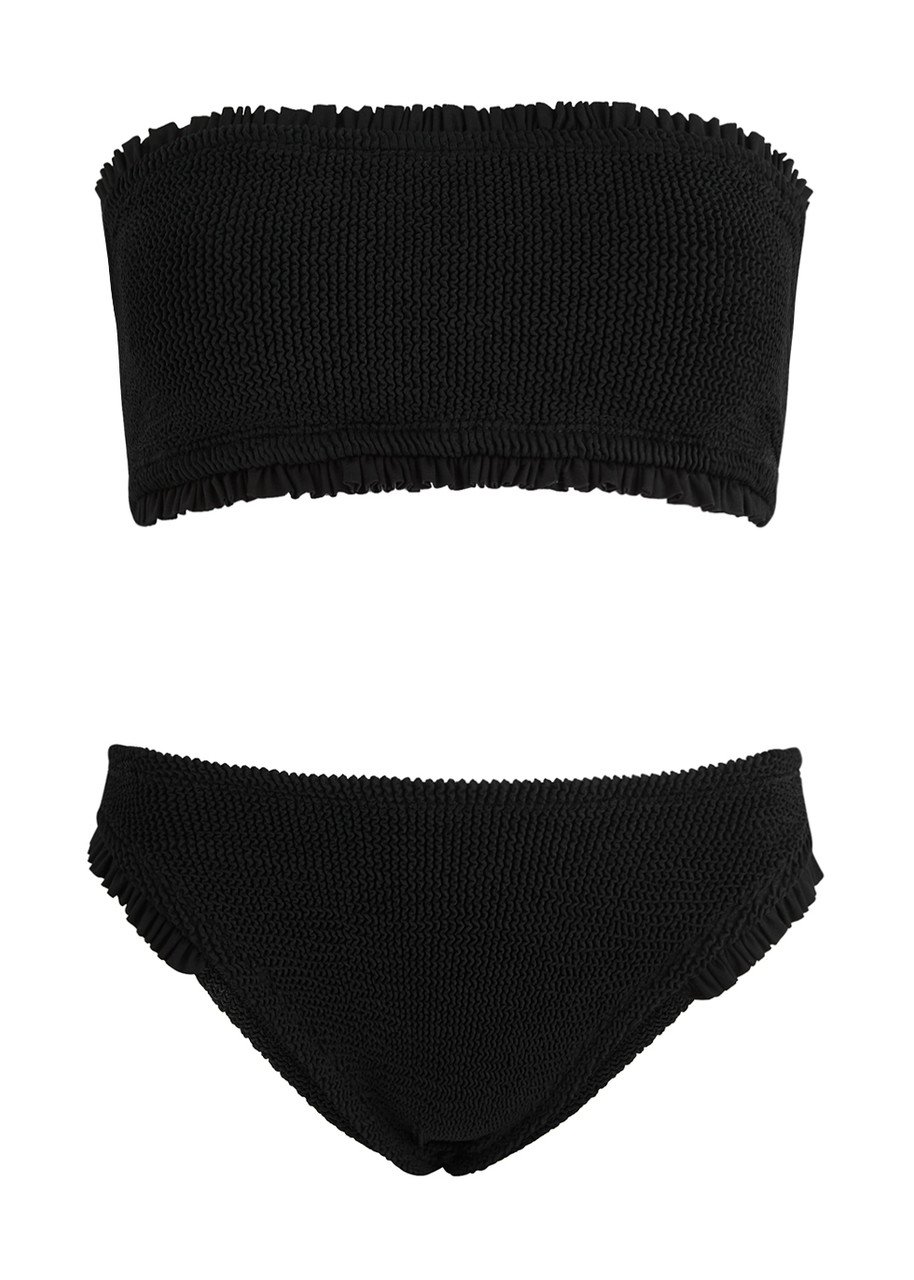 black smocked bandeau bikini