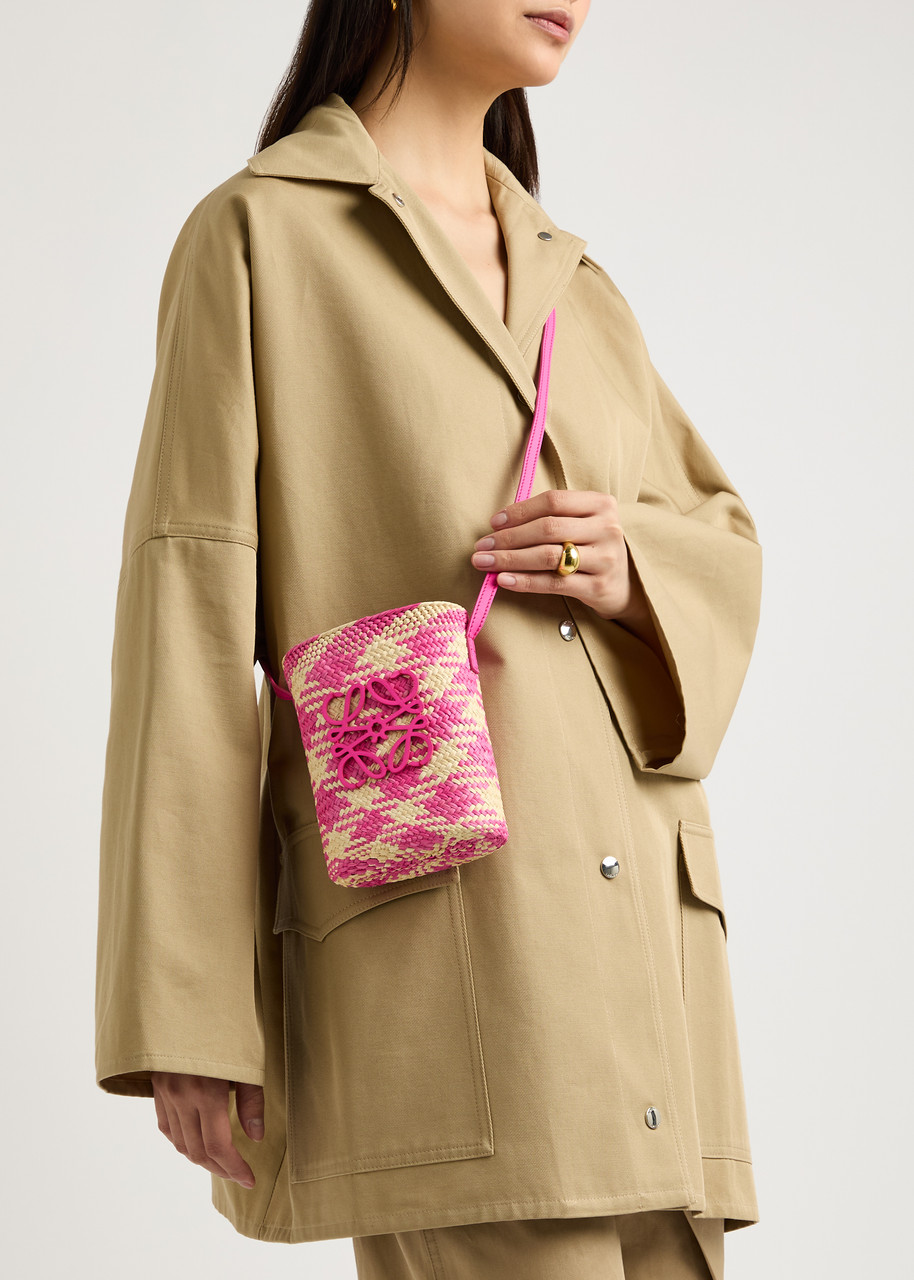 LOEWE X Paula's Ibiza Square Pocket checked raffia cross-body bag