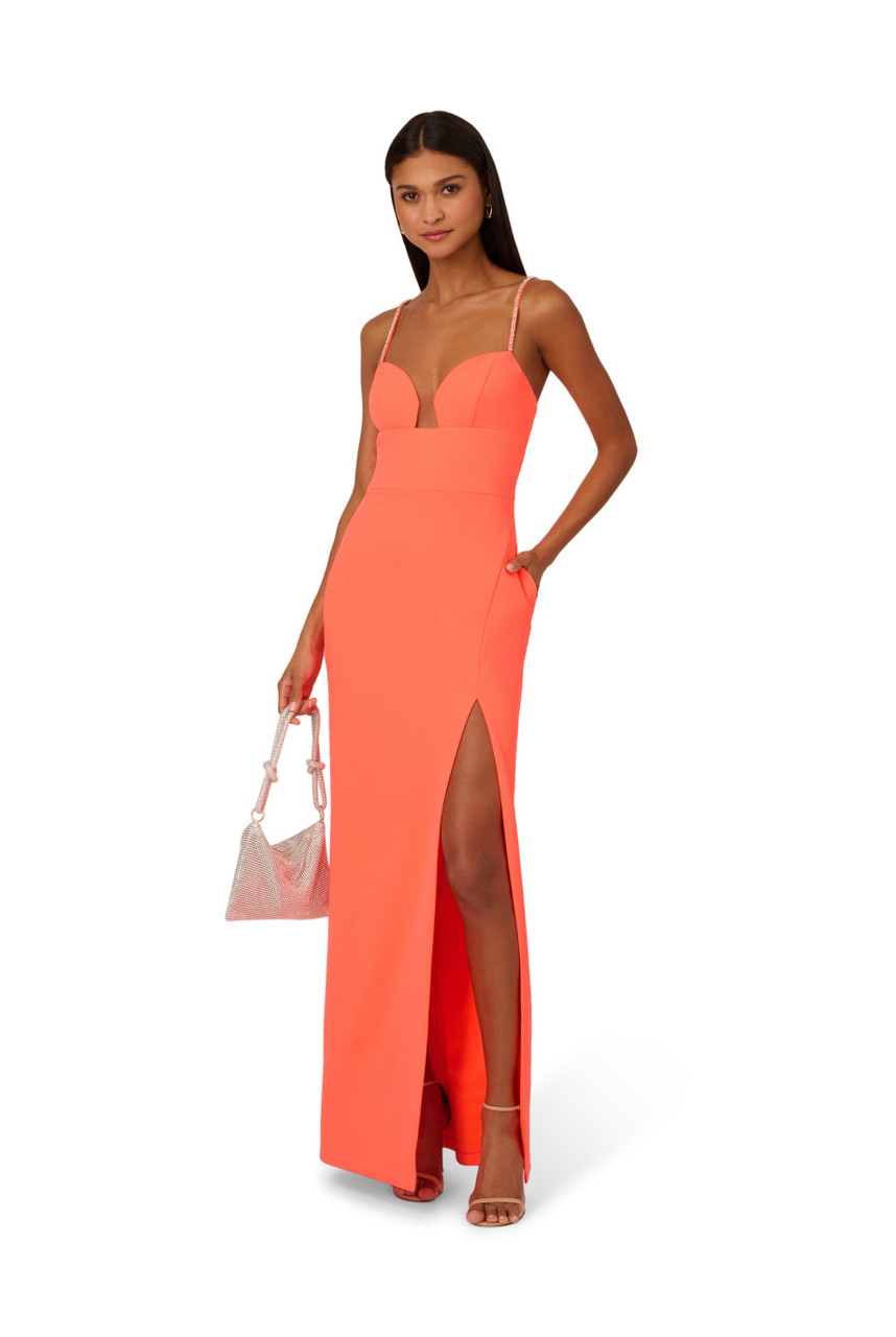 【海外限定】AdriannaPapell ドレス☆Adrianna by Pink Stretch AIDAN X ADRIANNA PAPELL Stretch crepe gown with slit