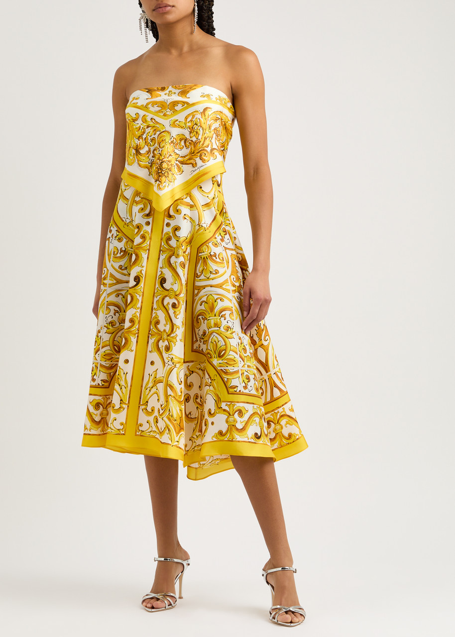 DOLCE & GABBANA Printed silk-satin midi dress | Harvey Nichols