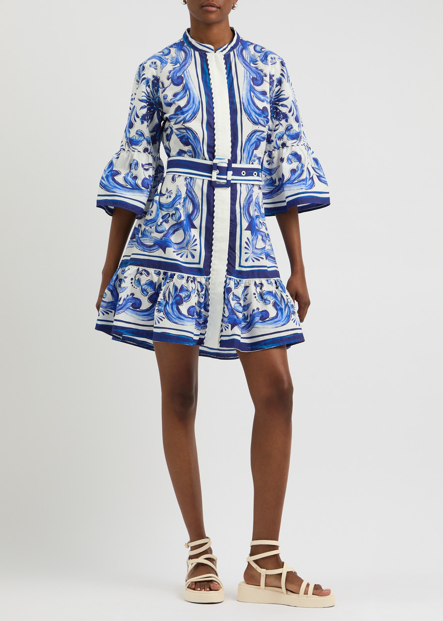 FARM RIO Garden Tiles cotton-poplin mini dress | Harvey Nichols
