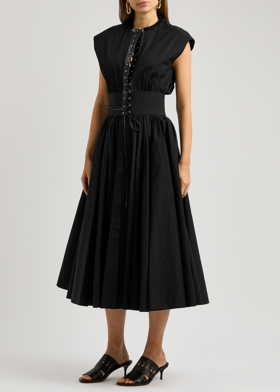 ALAA Lace-up cotton-poplin midi dress | Harvey Nichols