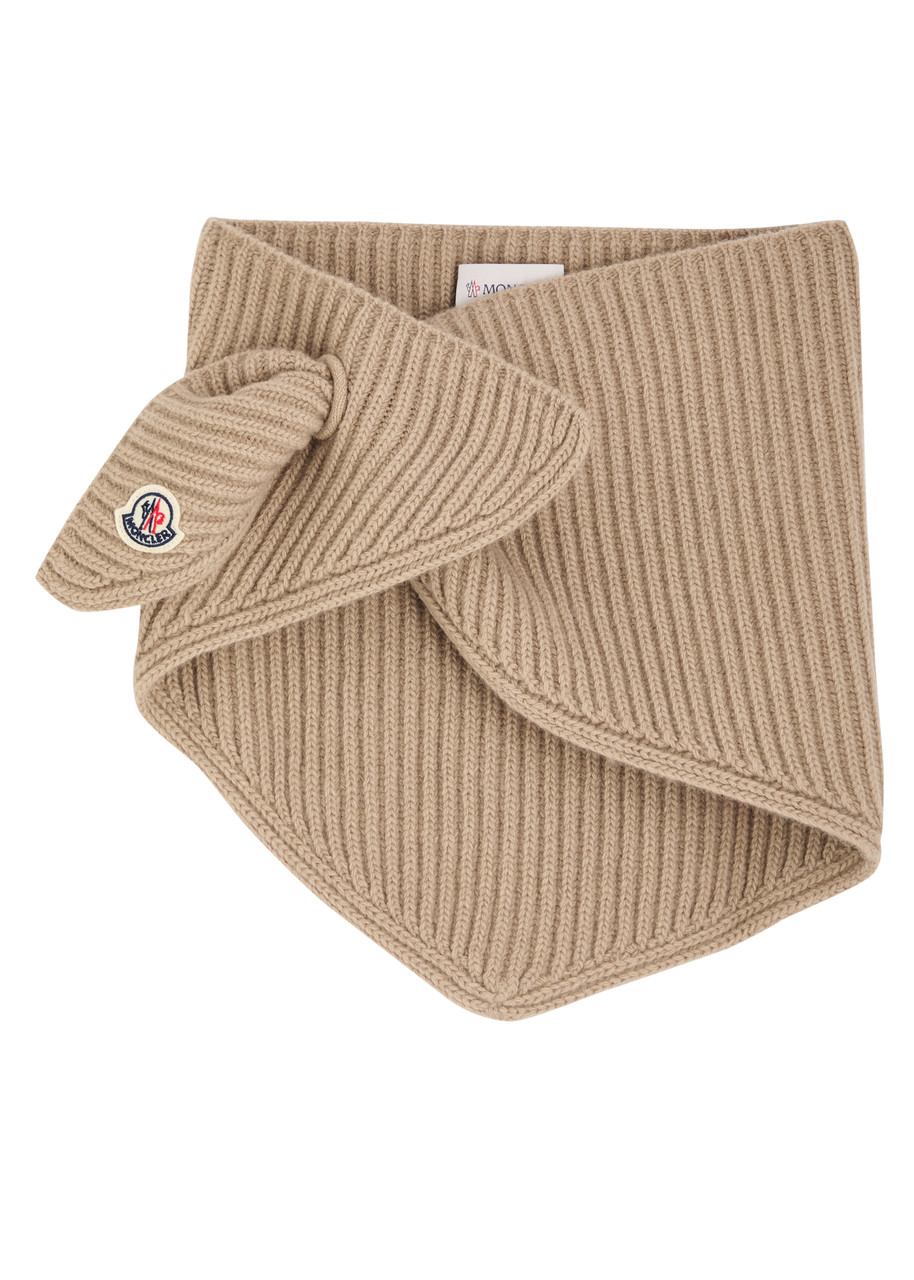 MONCLER Logo ribbed wool-blend scarf | Harvey Nichols