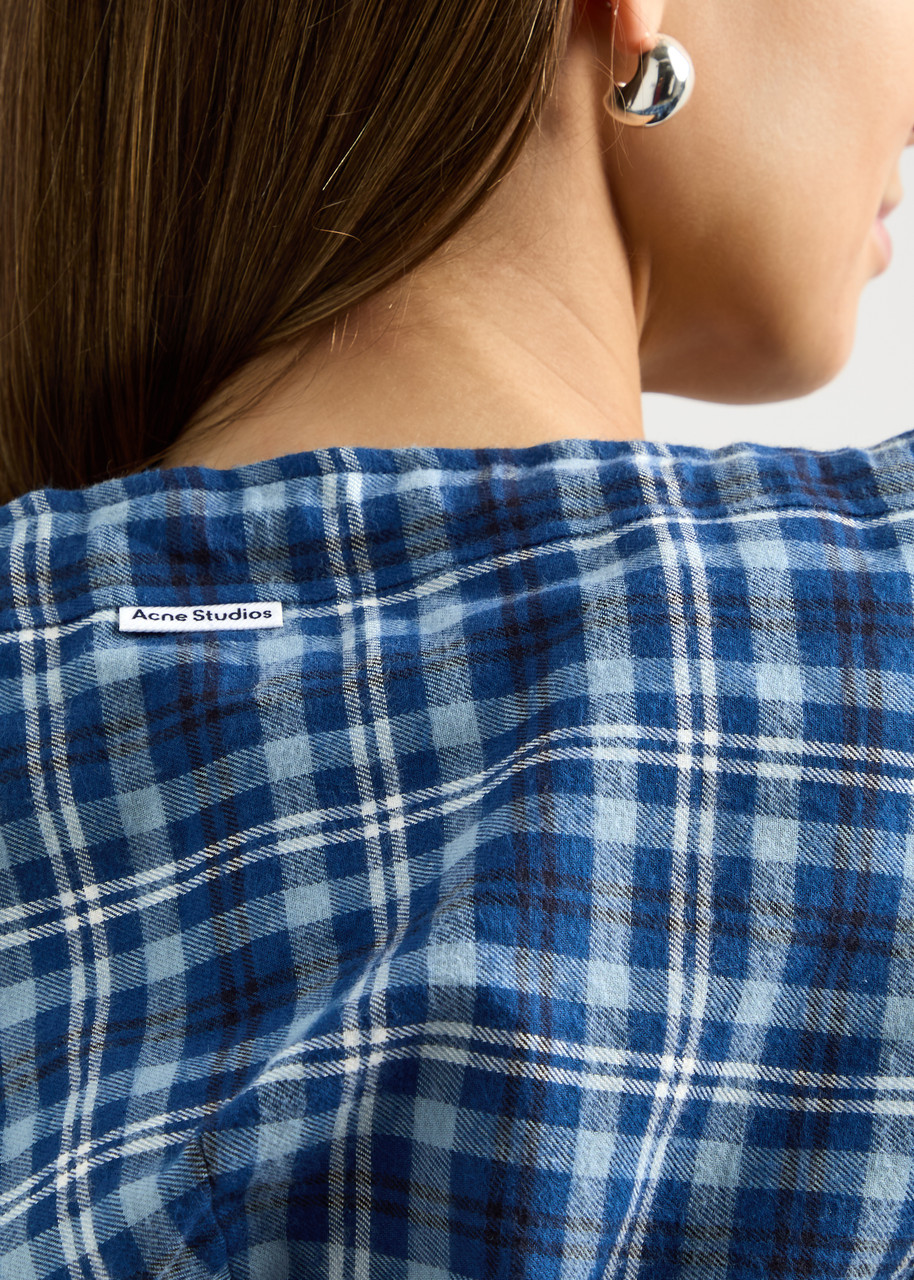acne studios HOODED SHIRT ブルー アクネ チェック Acne Studios Men's' Hooded Button-Up Check Shirt in Brown | LN-CC®