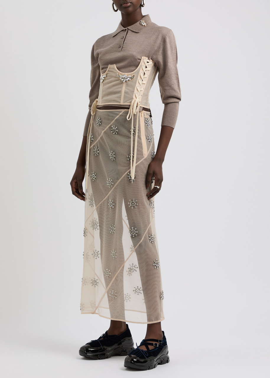 SIMONE ROCHA Crystal-embellished sheer tulle midi skirt | Harvey Nichols