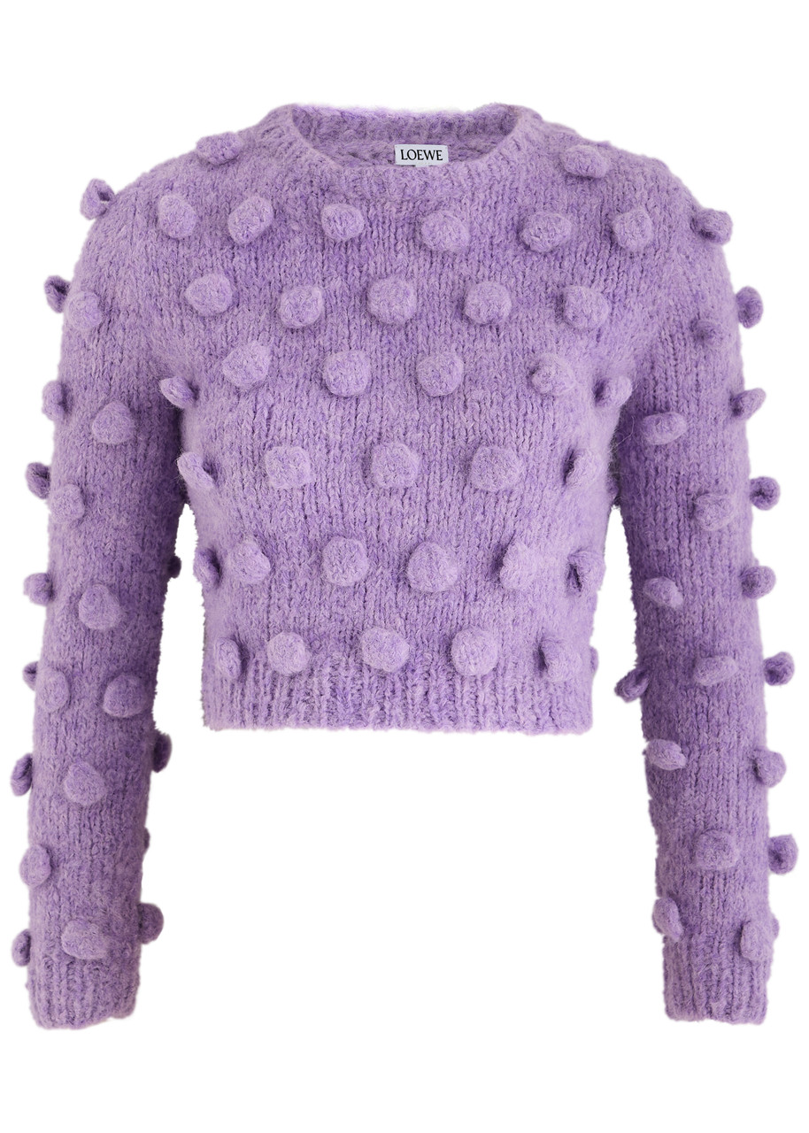 LOEWE Pompom cropped knitted jumper | Harvey Nichols
