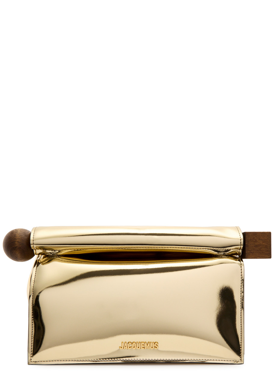 JACQUEMUS La Pochette Rond Carré metallic leather clutch | Harvey