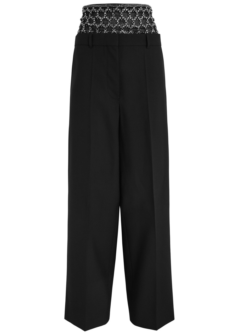 パンツ Stella McCartney Wool pants STELLA MCCARTNEY Crystal-embellished straight-leg wool