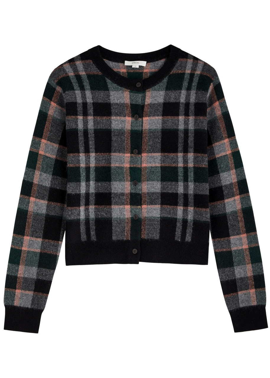 VINCE Checked-intarsia cashmere cardigan Harvey Nichols