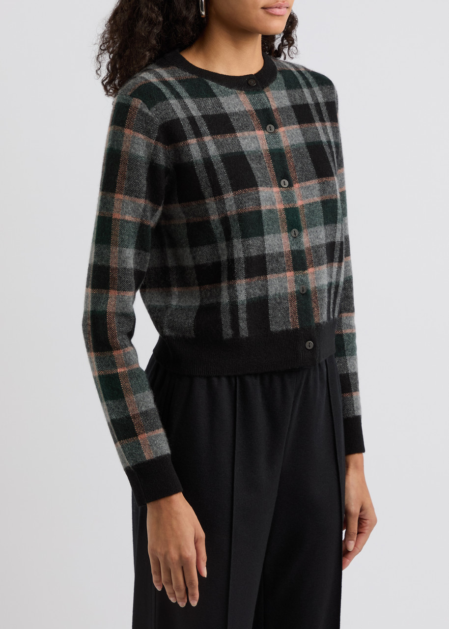 VINCE Checked-intarsia cashmere cardigan | Harvey Nichols
