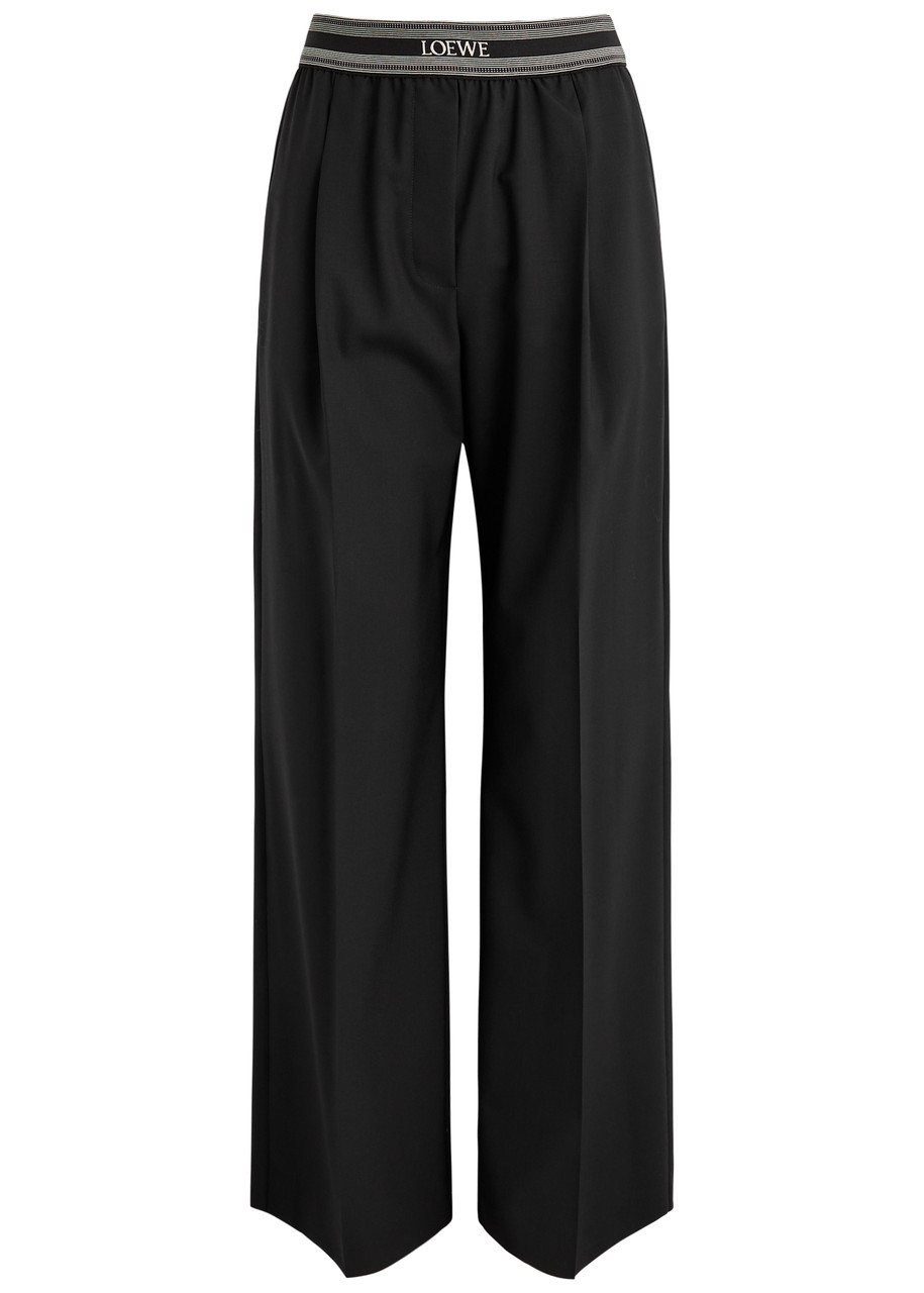 LOEWE Logo-jacquard straight-leg wool trousers | Harvey Nichols