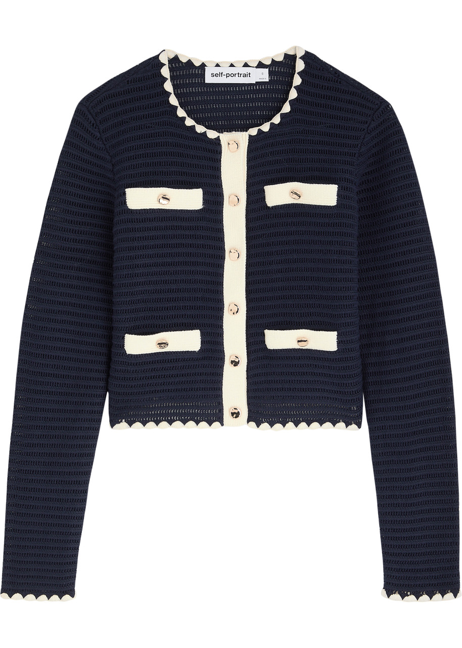 SELF-PORTRAIT Whipstitch-trim cotton-blend cardigan | Harvey Nichols