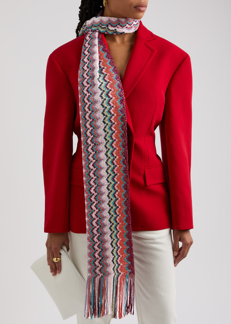 MISSONI Zigzag-intarsia metallic-knit scarf Harvey Nichols