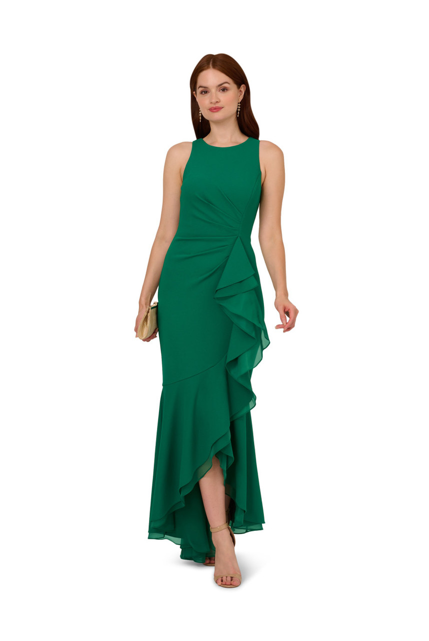 【海外限定】AdriannaPapell ドレス☆Adrianna By Green Ruffle Adrianna Papell Ruffle Stretch Satin Column Gown | Nordstrom