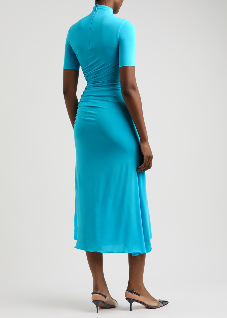 ALAA Ruched asymmetric jersey midi dress | Harvey Nichols