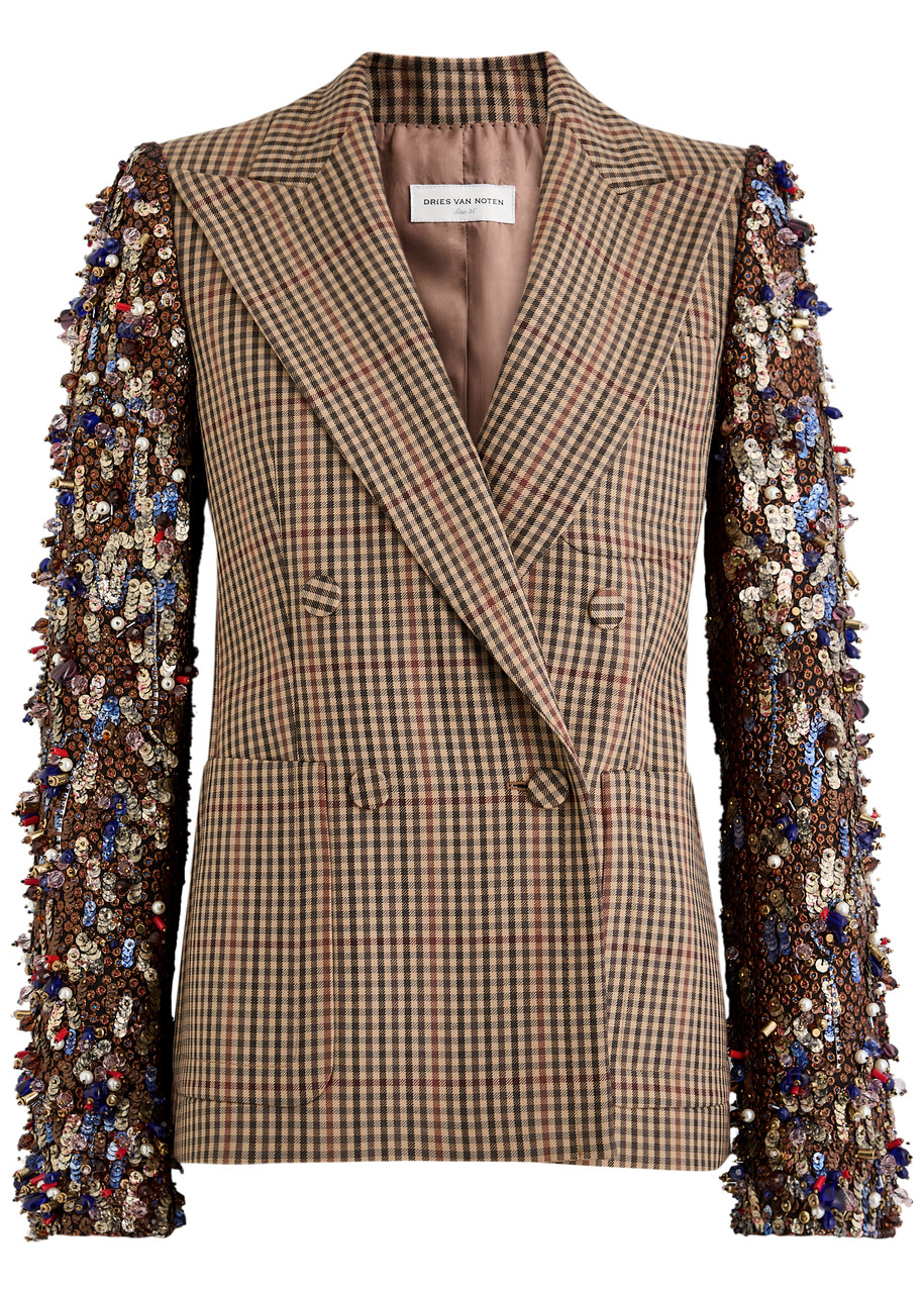 DRIES VAN NOTEN Beaume embellished checked wool blazer | Harvey