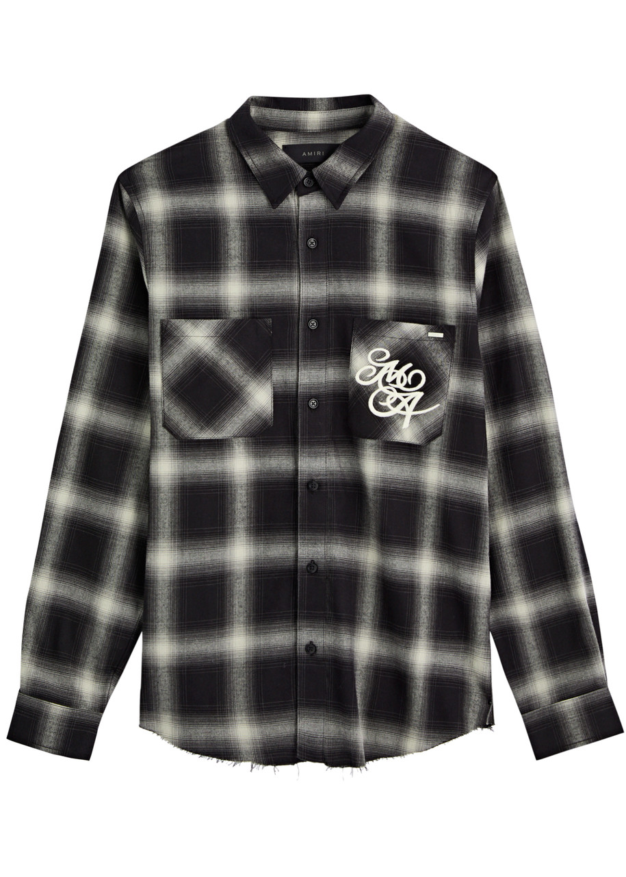 amiriチェックシャツXS AMIRI Logo-embroidered checked flannel shirt
