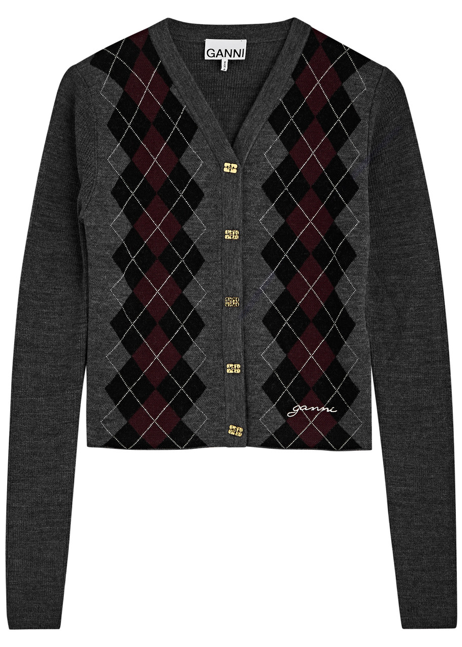 GANNI Argyle-intarsia wool cardigan Harvey Nichols