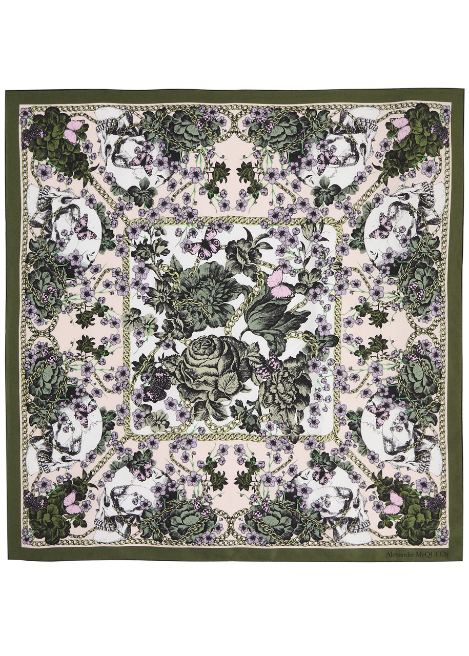 ALEXANDER MCQUEEN Blossom skull print silk scarf | Harvey Nichols