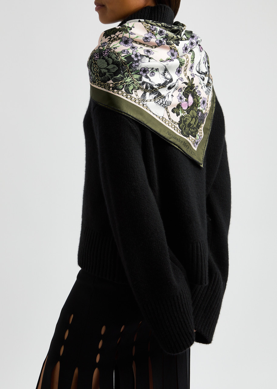 ALEXANDER MCQUEEN Blossom skull print silk scarf | Harvey Nichols