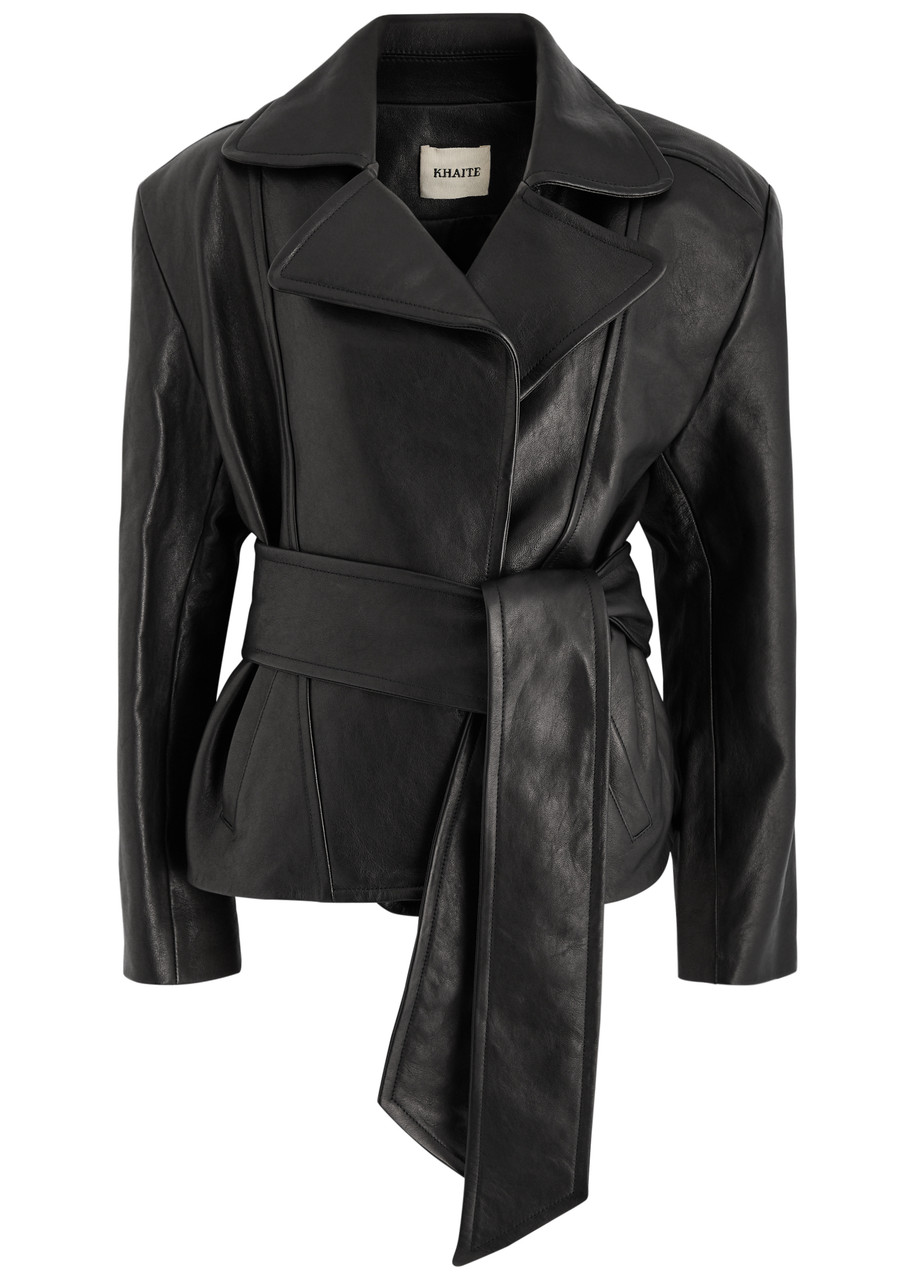 KHAITE Dolores belted panelled leather jacket | Harvey Nichols