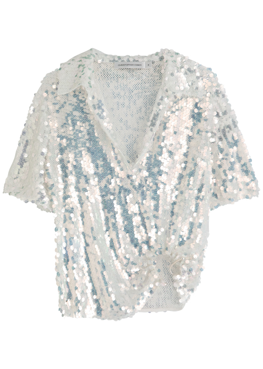 CHRISTOPHER ESBER Opaline sequin-embellished open-knit polo shirt