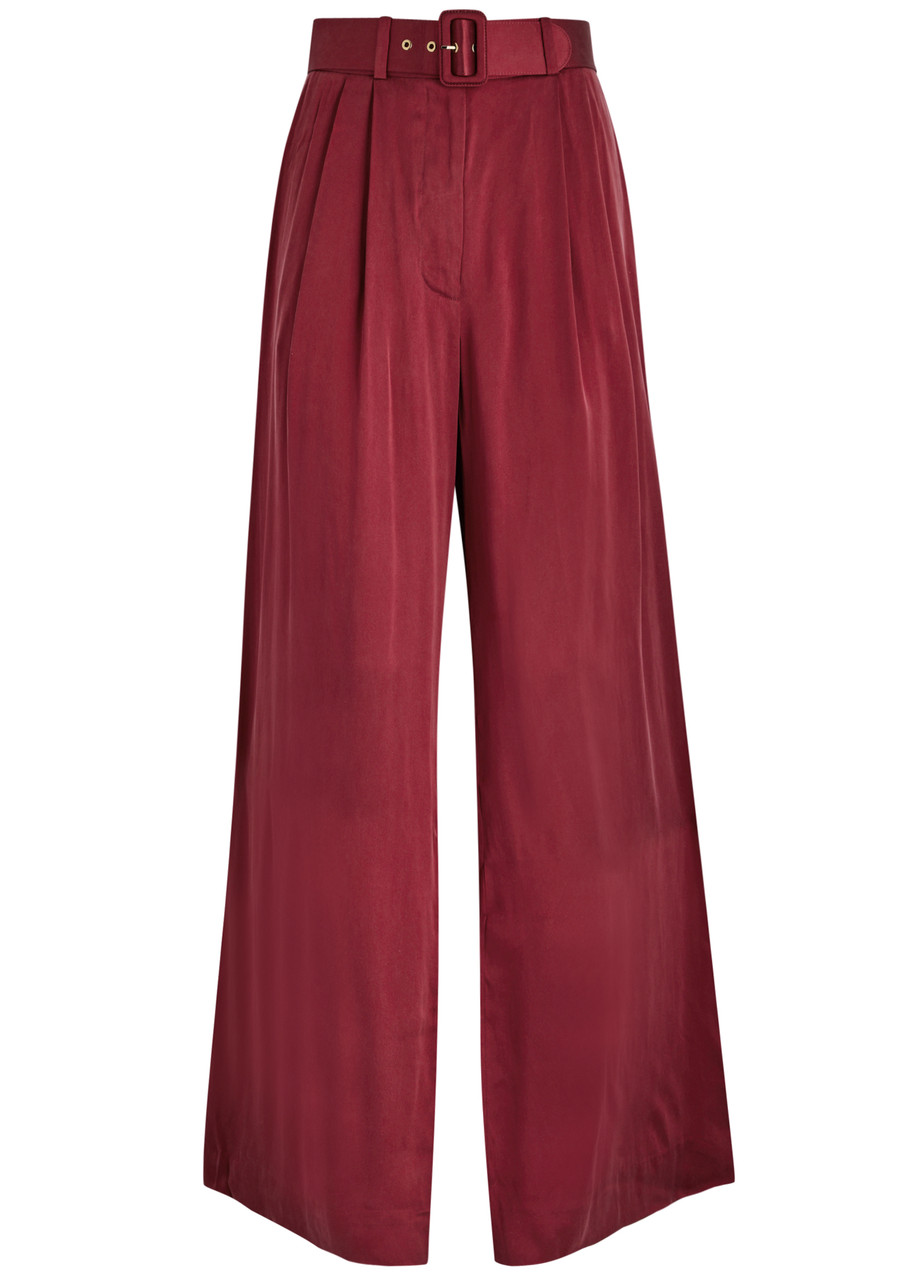 ZIMMERMANN Belted wide-leg silk-satin trousers | Harvey Nichols