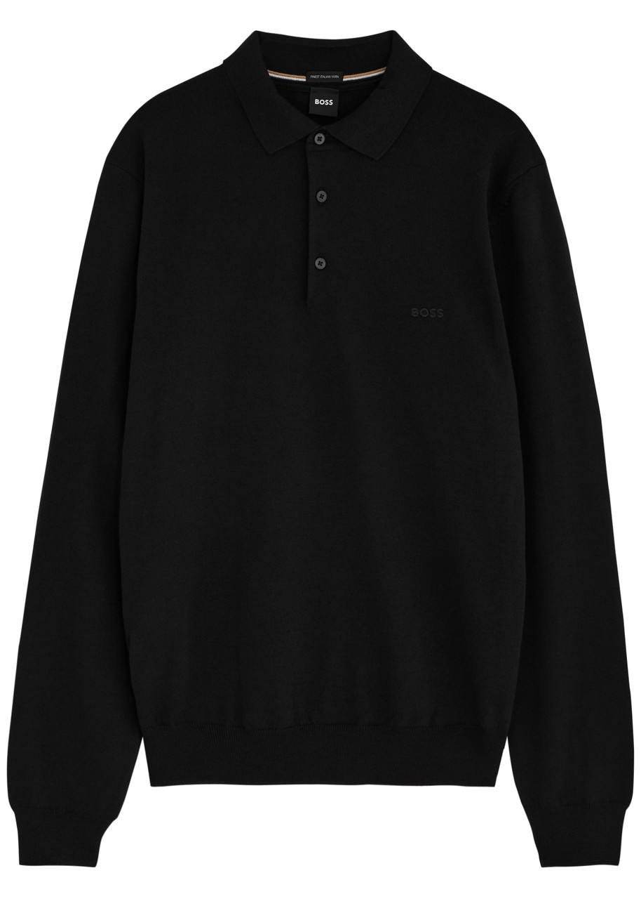 BOSS Logo knitted wool polo shirt | Harvey Nichols