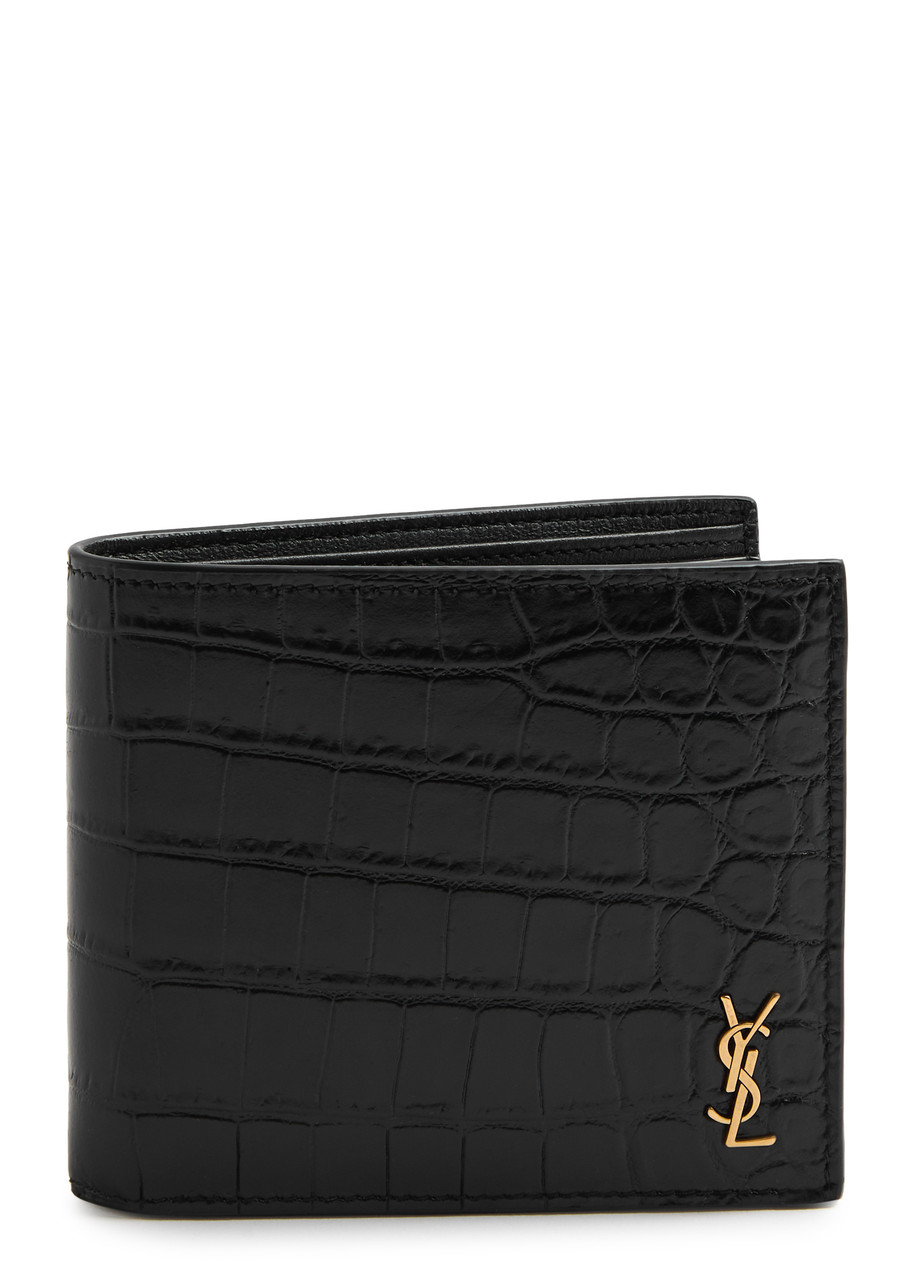 SAINT LAURENT Logo crocodile-effect leather wallet | Harvey Nichols