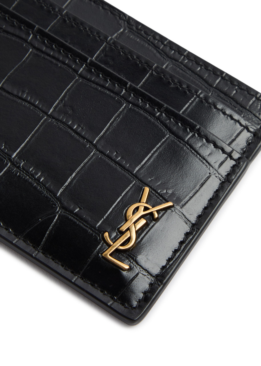SAINT LAURENT Logo crocodile-effect leather card holder