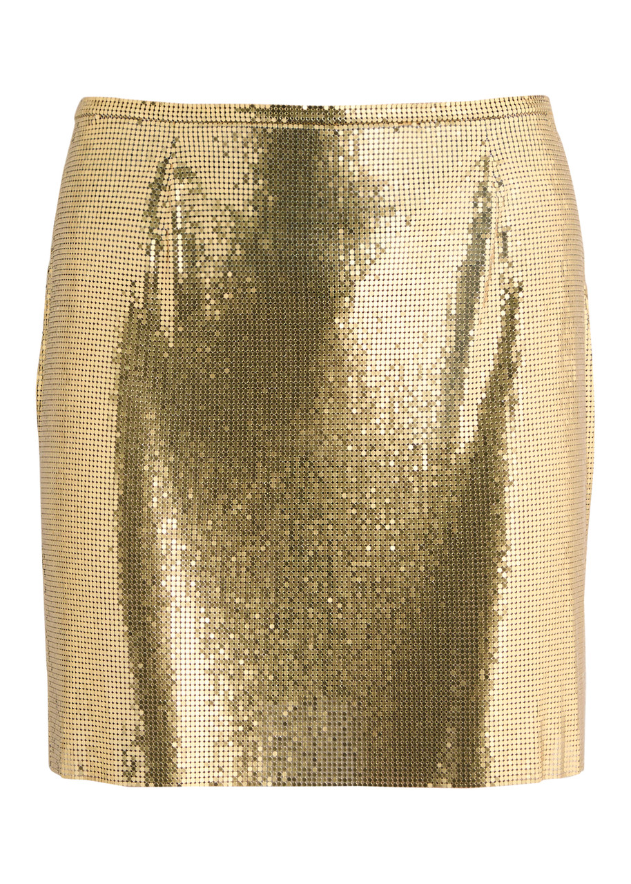 【mnem】golden pocket skirt RABANNE Chainmail mini skirt | Harvey Nichols