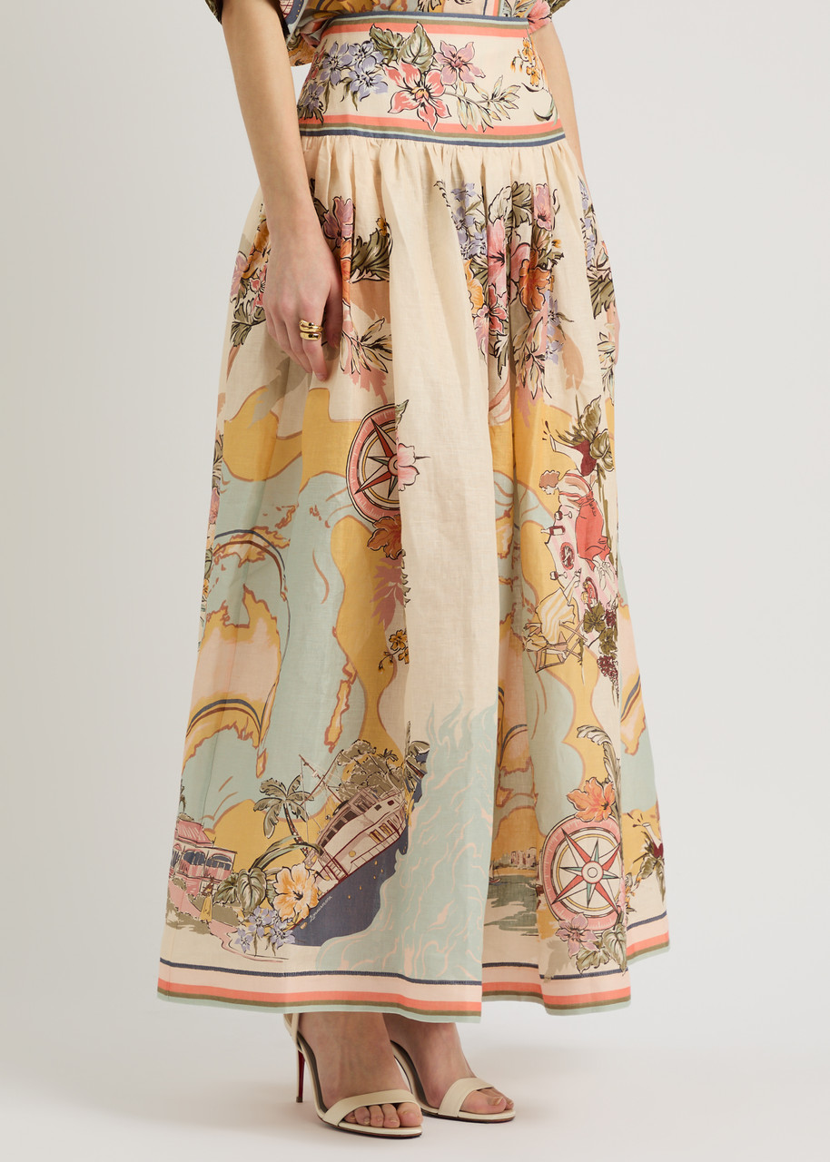 ZIMMERMANN Tallow printed linen midi skirt | Harvey Nichols