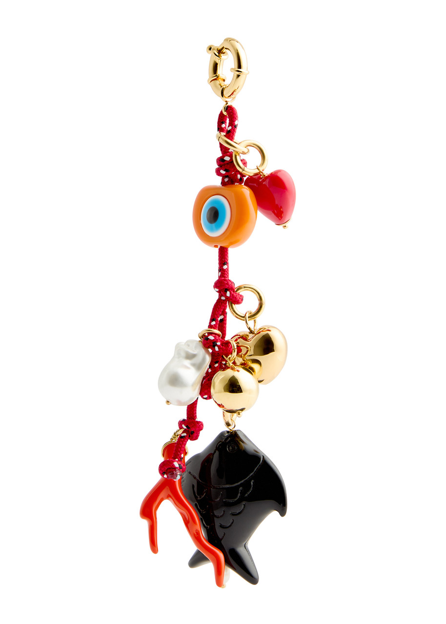 TIMELESS PEARLY Charm-embellished 24kt gold-plated keyring