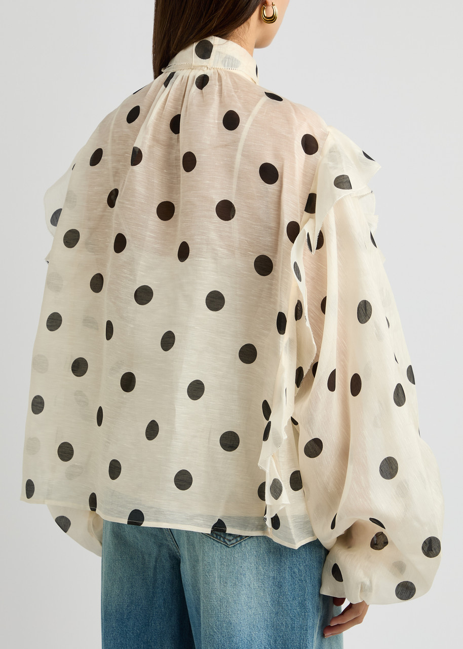ZIMMERMANN Crush ruffled polka-dot linen-blend blouse | Harvey Nichols