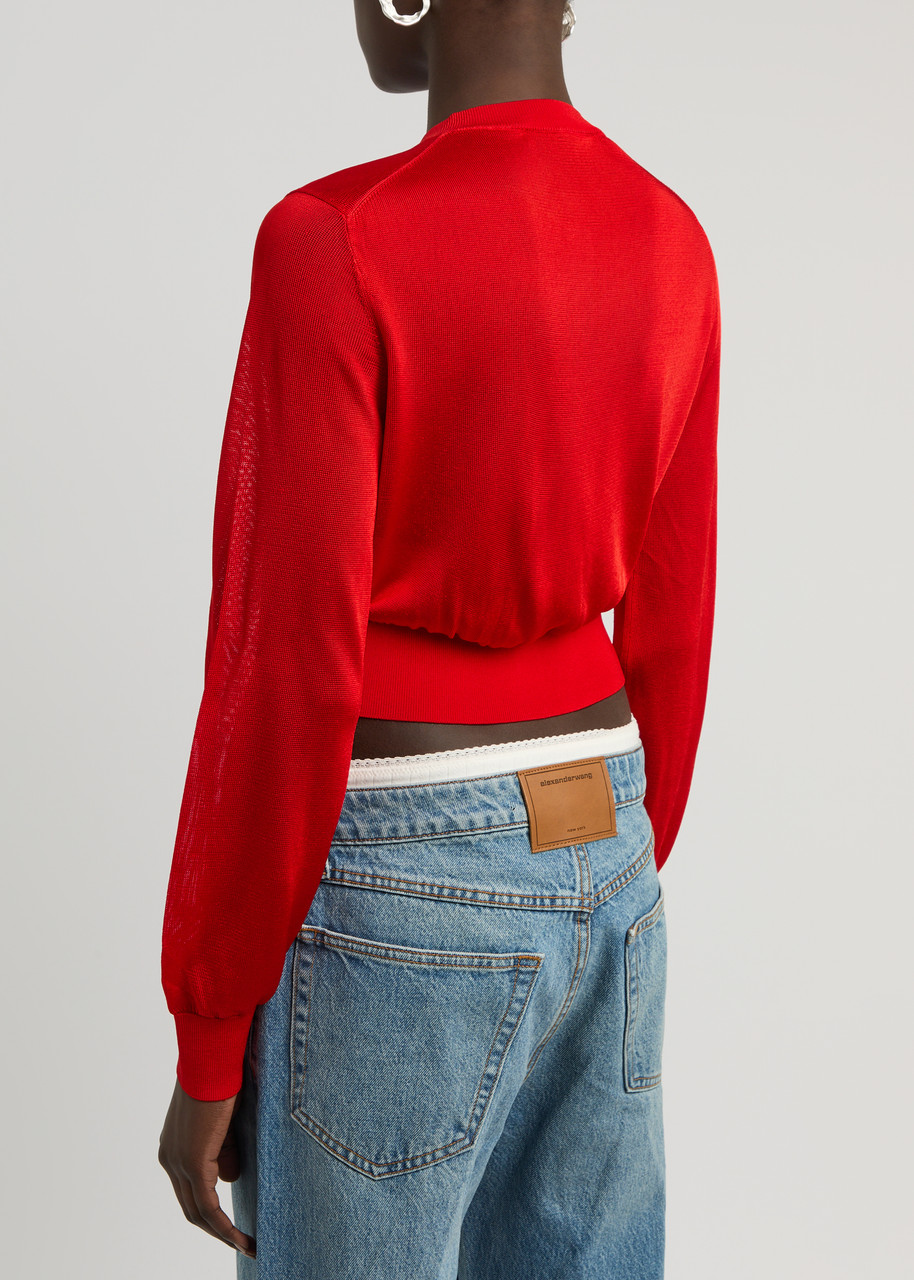 ALEXANDERWANG.T Logo-embroidered cropped fine-knit cardigan
