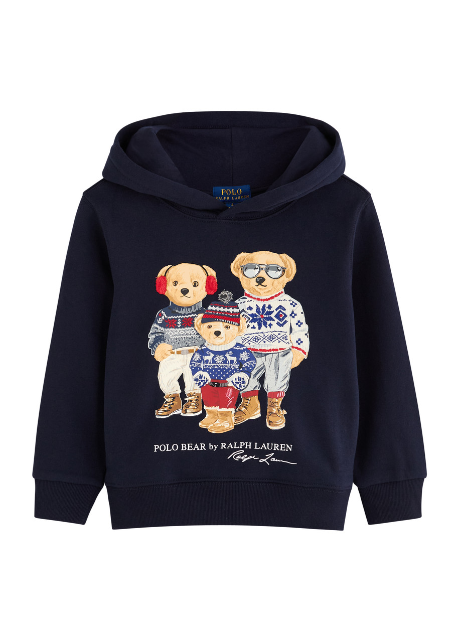 POLO RALPH LAUREN KIDS Bear-print hooded cotton-blend sweatshirt