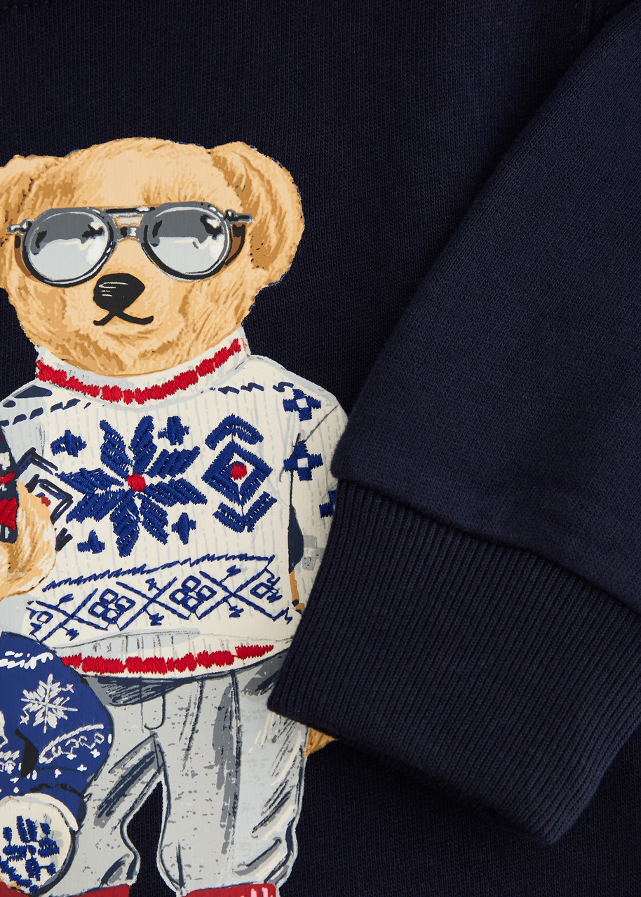 POLO RALPH LAUREN KIDS Bear-print hooded cotton-blend sweatshirt