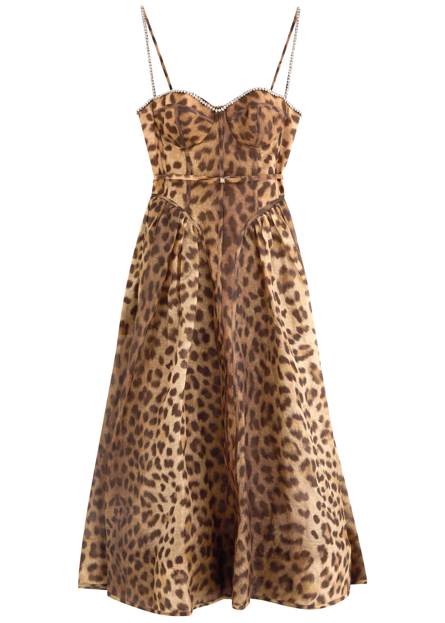 ZIMMERMANN Crush leopard-print linen-blend midi dress Harvey Nichols