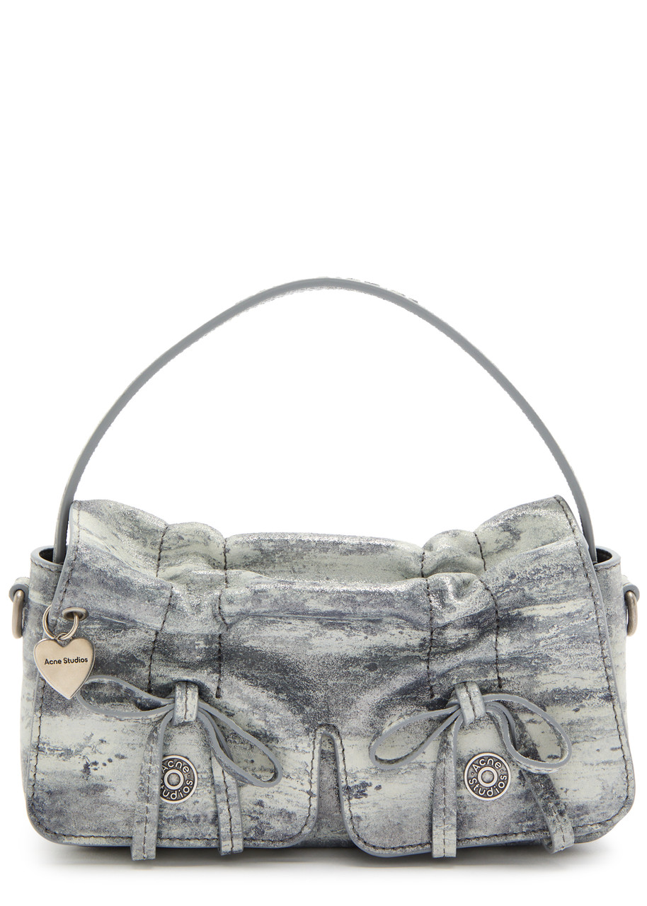ACNE STUDIOS Mini Multipocket metallic-suede top handle bag