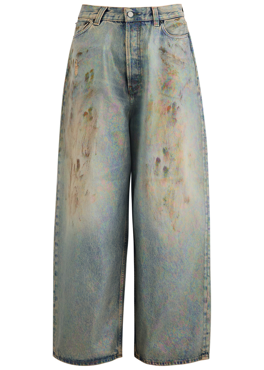 【COLOR iN ID】Heath Wide Denim Jeansy damskie wide leg z efektem sprania kolor niebieski