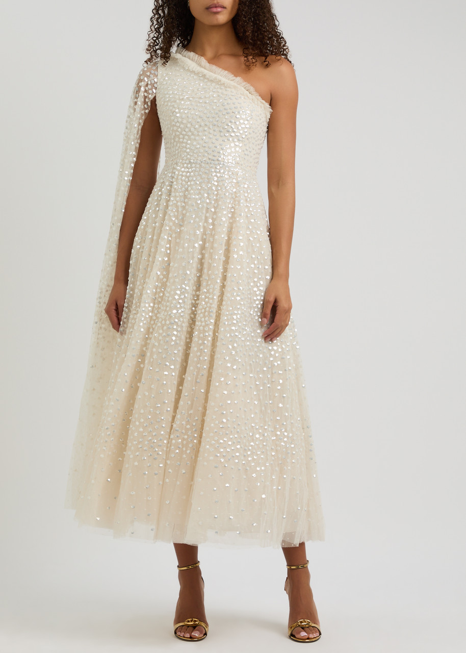 NEEDLE & THREAD Scatter Dot one-shoulder sequin-embellished