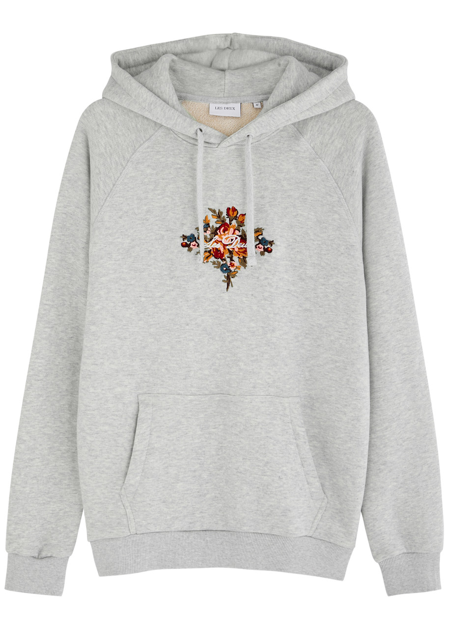 LES DEUX Fiore floral and logo embroidered cotton hooded