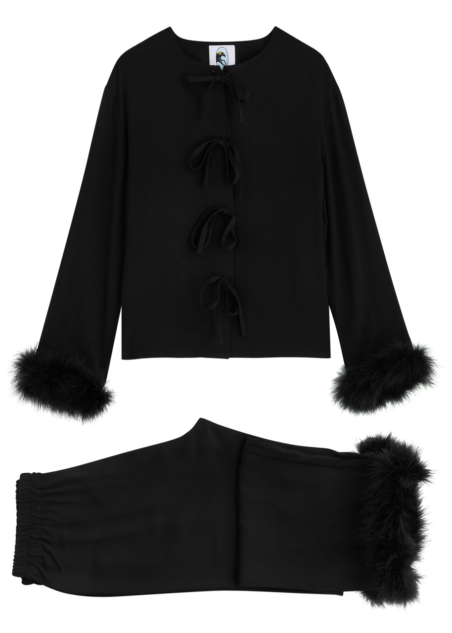 SLEEPER Capricorn feather-trimmed twill pyjama set Harvey Nichols